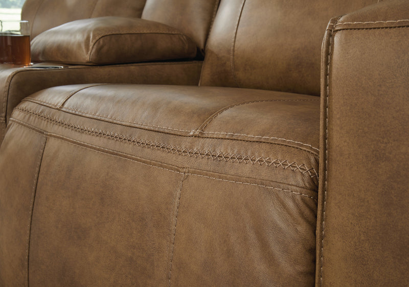 Game Plan Caramel Leather Power Reclining Loveseat