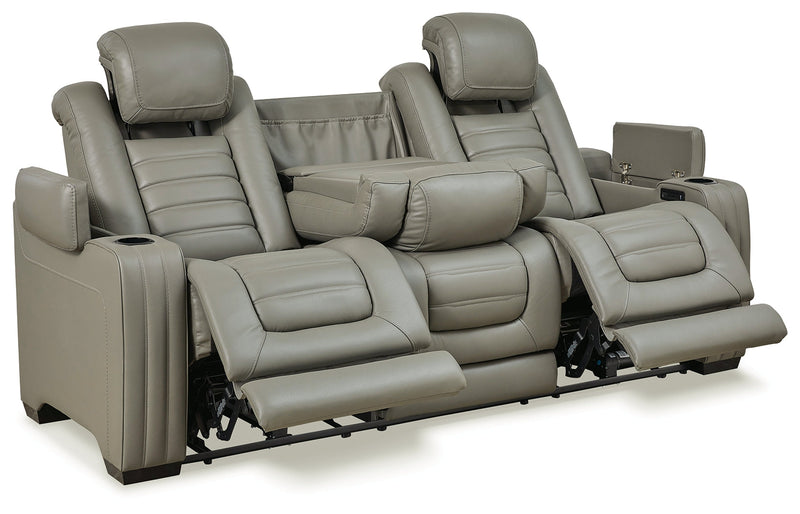 Backtrack Gray Leather Power Reclining Sofa