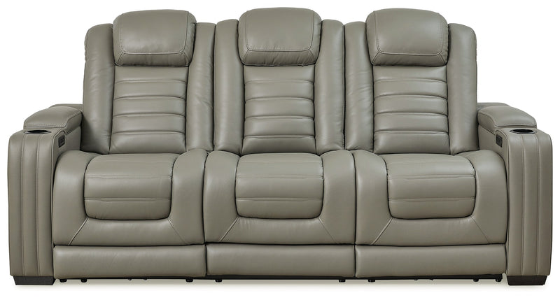 Backtrack Gray Leather Power Reclining Sofa