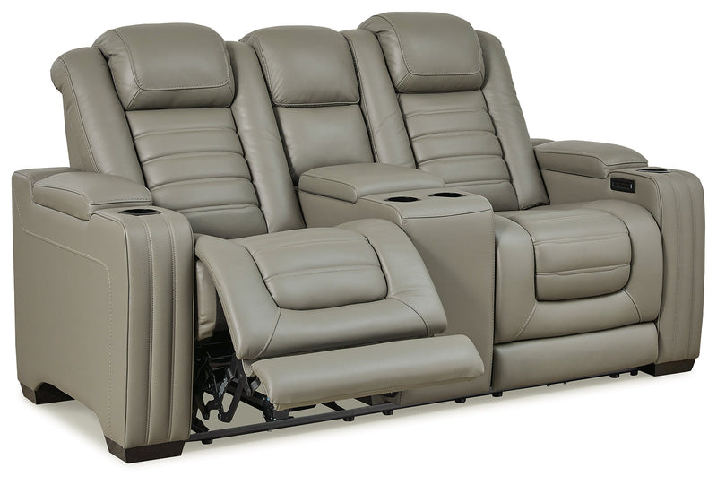 Backtrack Gray Leather Power Reclining Loveseat