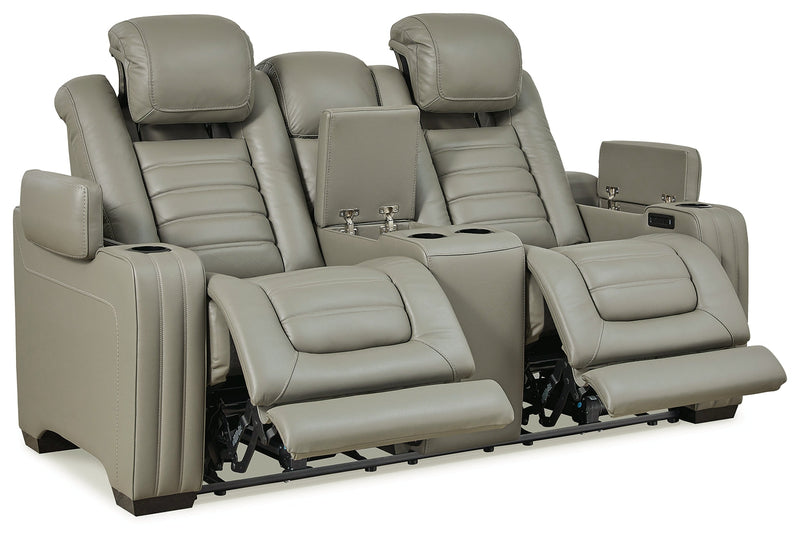 Backtrack Gray Leather Power Reclining Loveseat