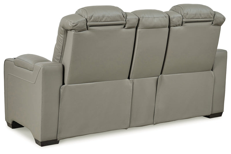 Backtrack Gray Leather Power Reclining Loveseat