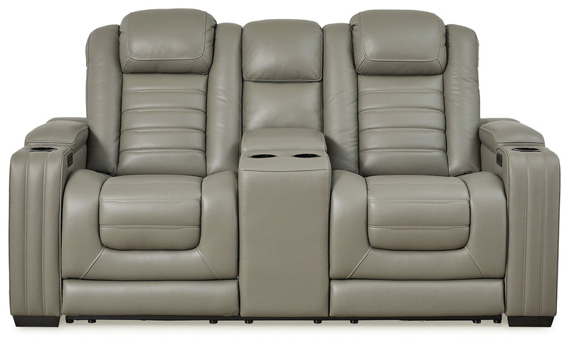 Backtrack Gray Leather Power Reclining Loveseat