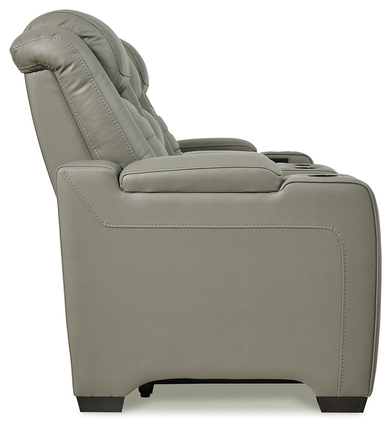 Backtrack Gray Leather Power Reclining Loveseat