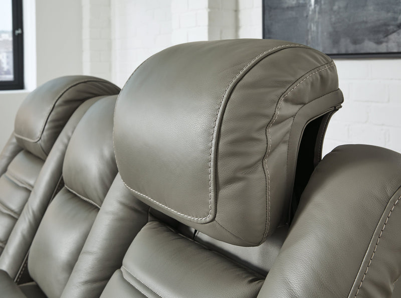 Backtrack Gray Leather Power Reclining Loveseat