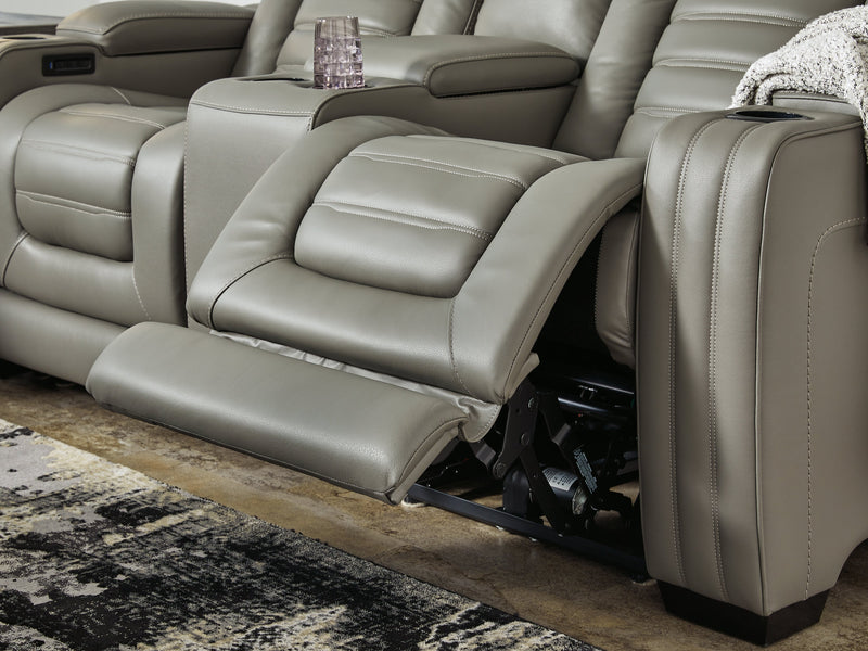 Backtrack Gray Leather Power Reclining Loveseat