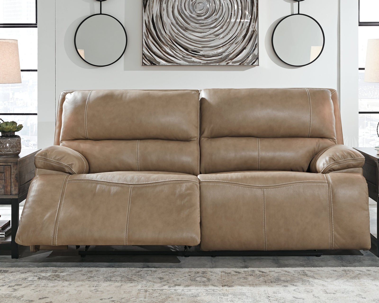 Ricmen Putty Leather Power Reclining Sofa