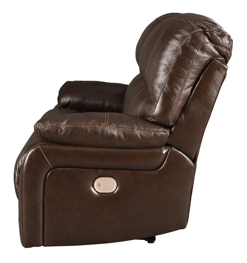 Hallstrung Chocolate Leather Power Reclining Sofa