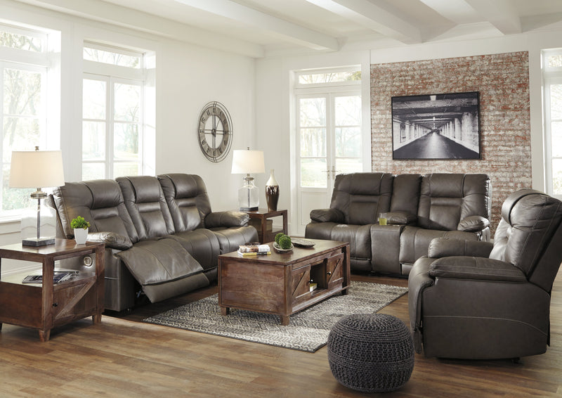 Wurstrow Smoke Leather Power Reclining Sofa