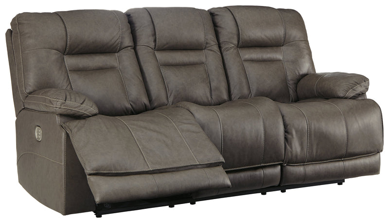 Wurstrow Smoke Leather Power Reclining Sofa