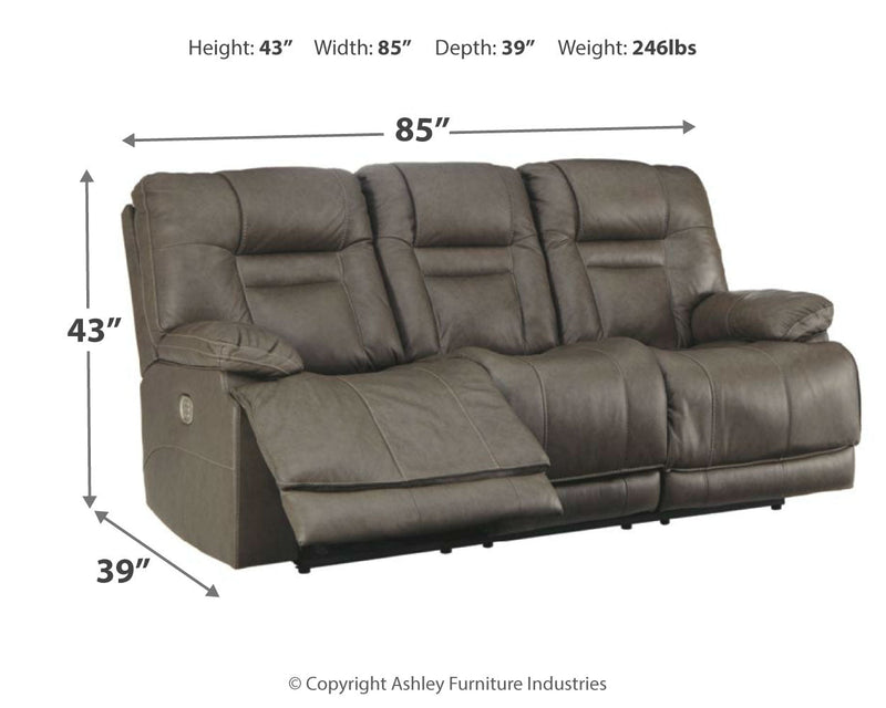 Wurstrow Smoke Leather Power Reclining Sofa