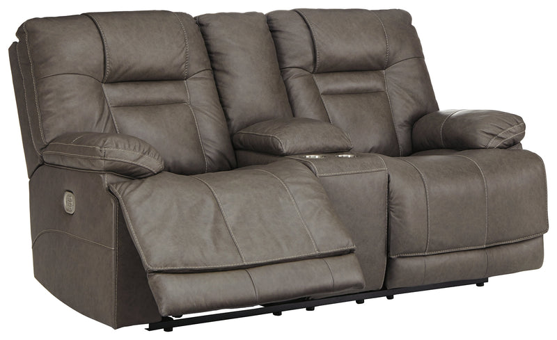 Wurstrow Smoke Leather Power Reclining Loveseat With Console