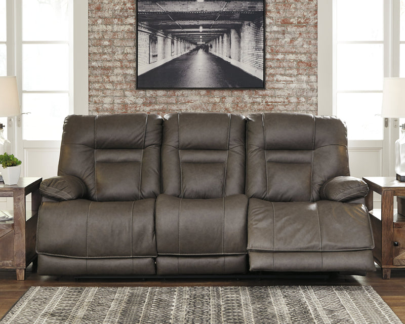 Wurstrow Smoke Leather Power Reclining Sofa