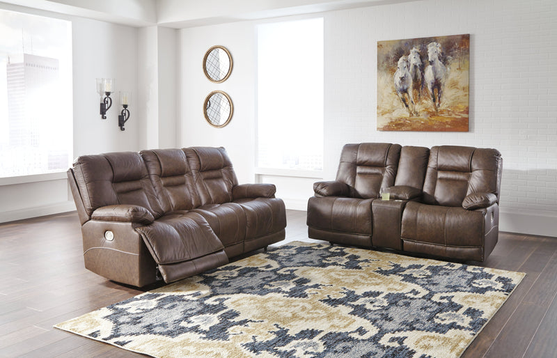 Wurstrow Umber Leather Power Reclining Loveseat