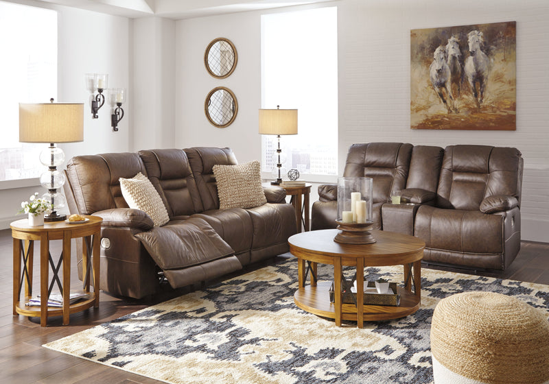 Wurstrow Umber Leather Power Reclining Loveseat