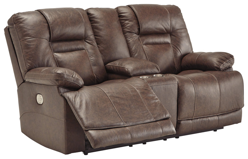 Wurstrow Umber Leather Power Reclining Loveseat