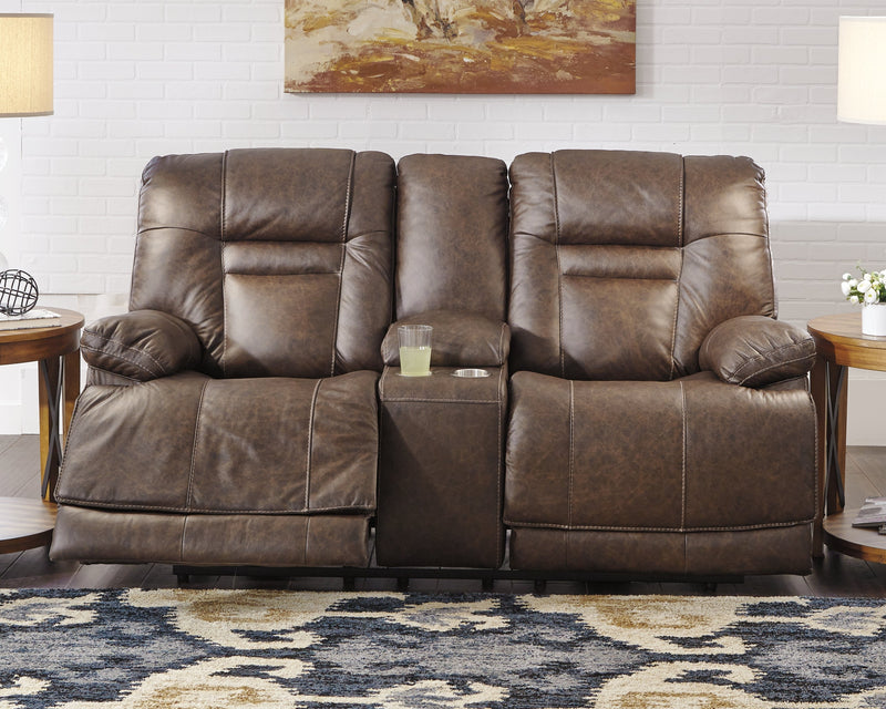 Wurstrow Umber Leather Power Reclining Loveseat