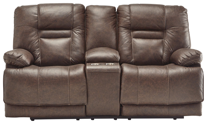 Wurstrow Umber Leather Power Reclining Loveseat