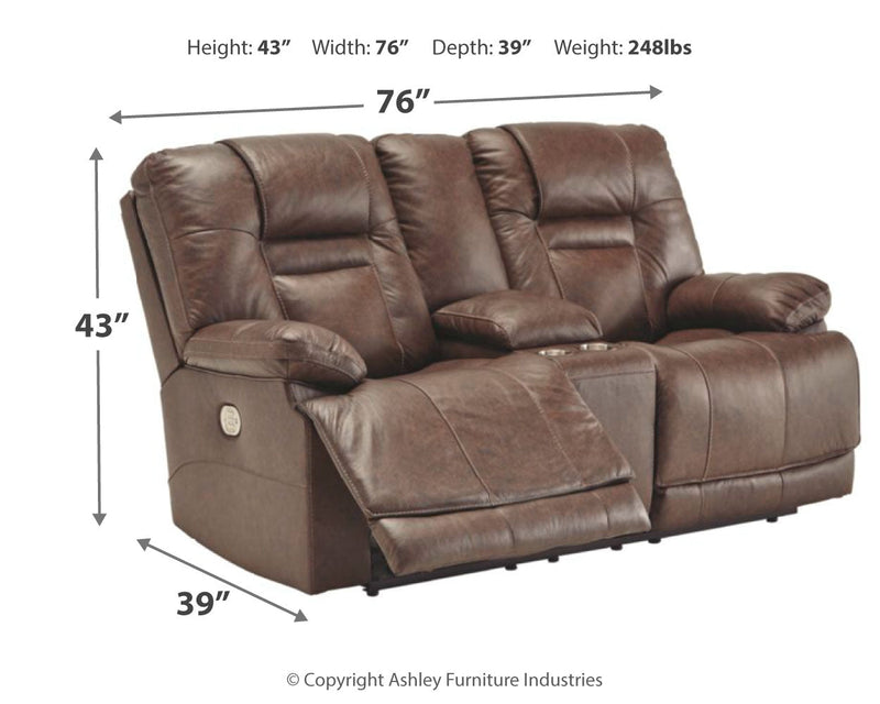 Wurstrow Umber Leather Power Reclining Loveseat