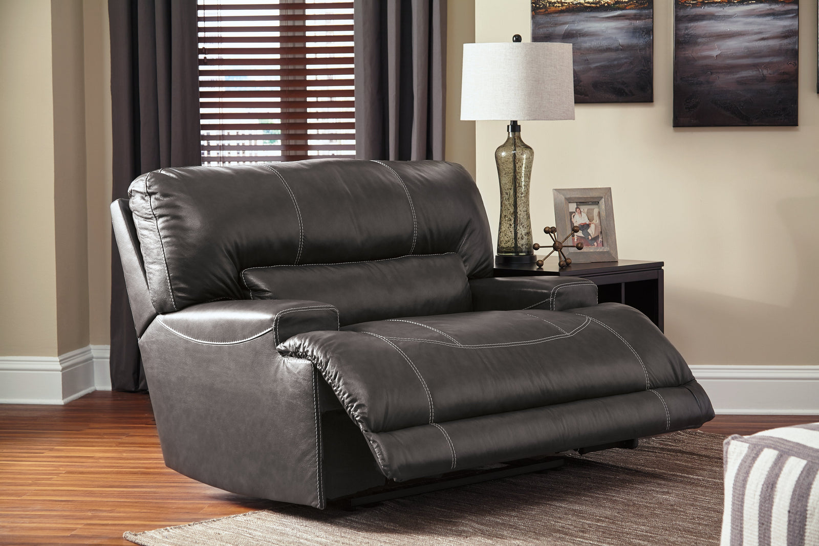 Mccaskill Gray Leather Oversized Power Recliner