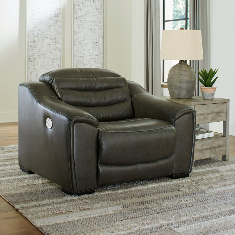 Center Line Dark Gray Leather Power Recliner