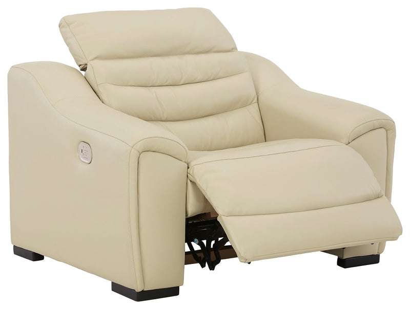 Center Line Cream Leather Power Recliner