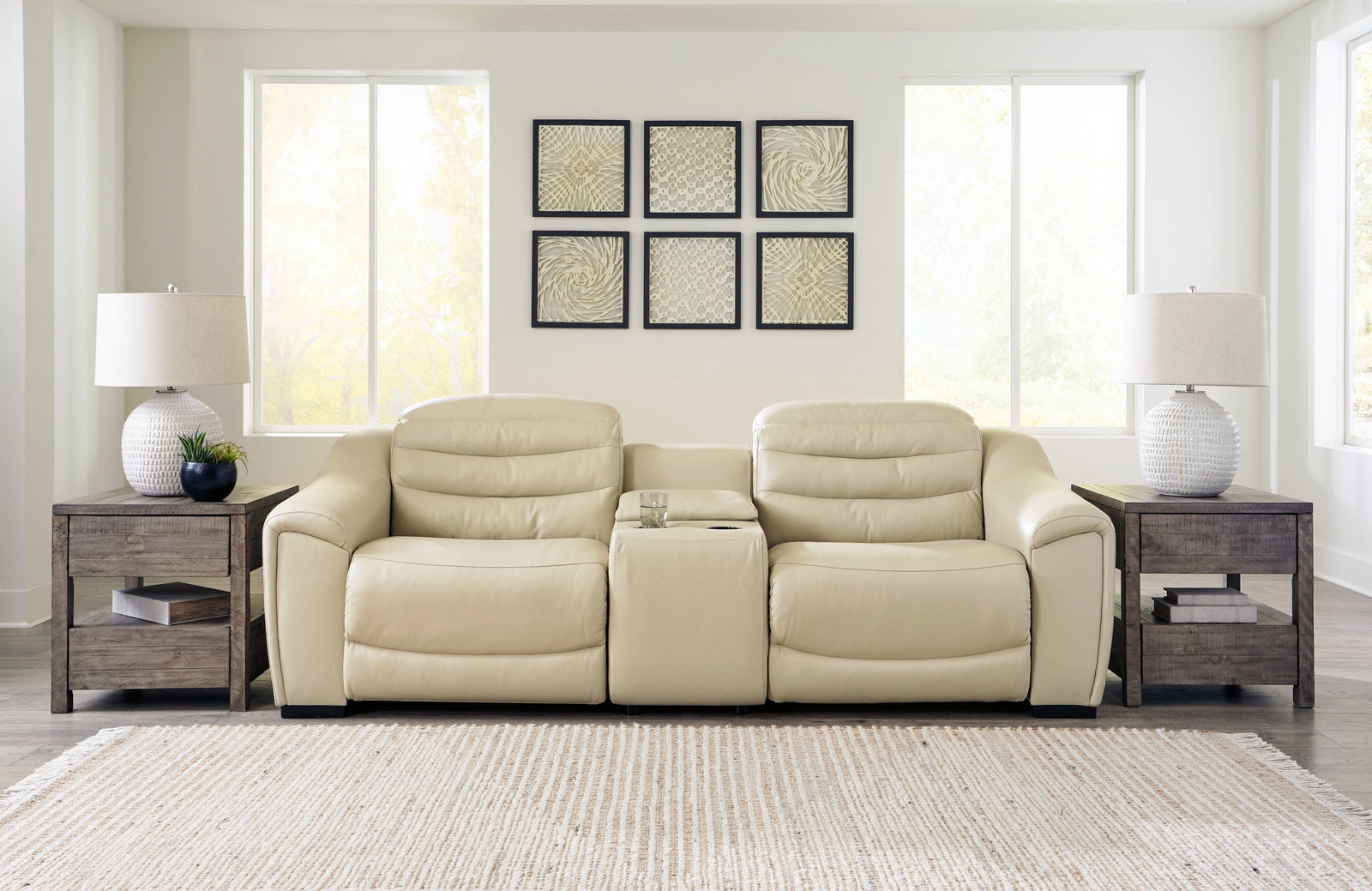 Center Line Cream 3-Piece Power Reclining Loveseat With Console