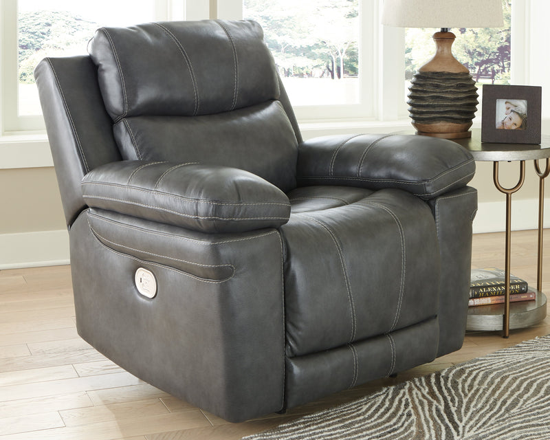 Edmar Charcoal Leather Power Recliner