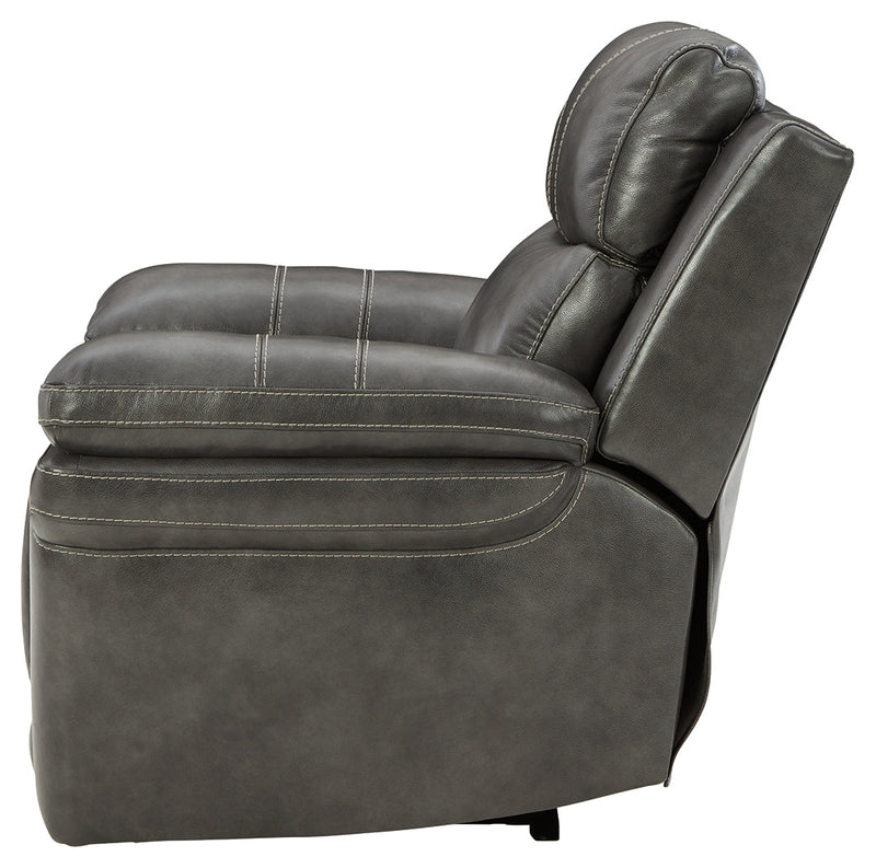 Edmar Charcoal Leather Power Recliner