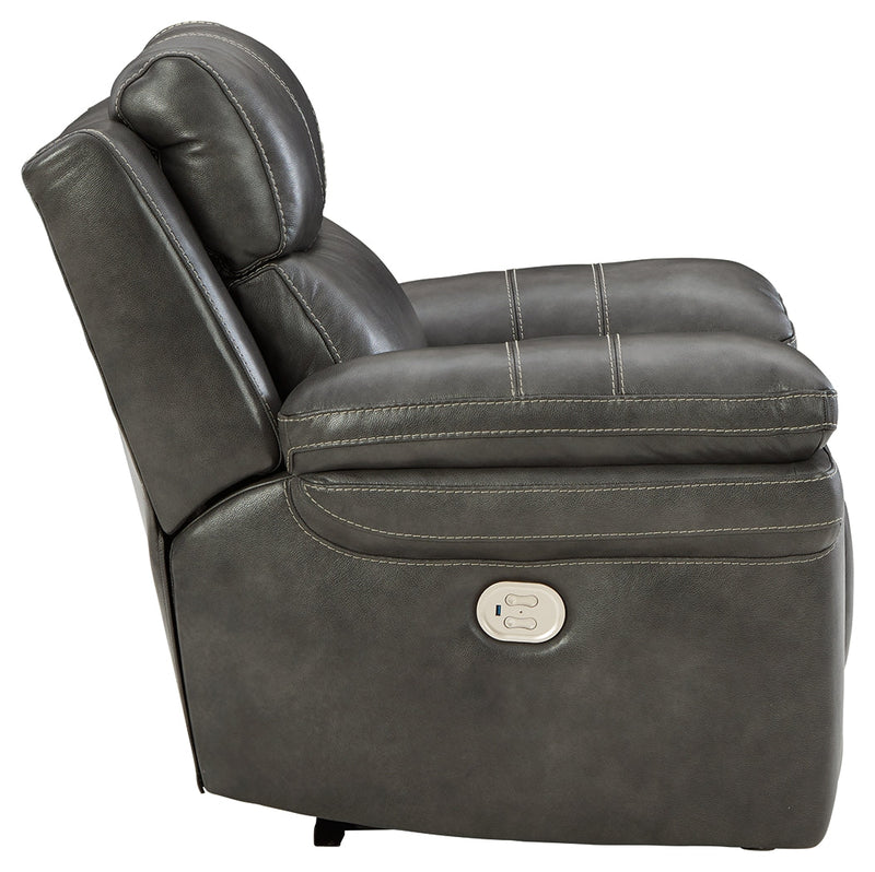 Edmar Charcoal Leather Power Recliner