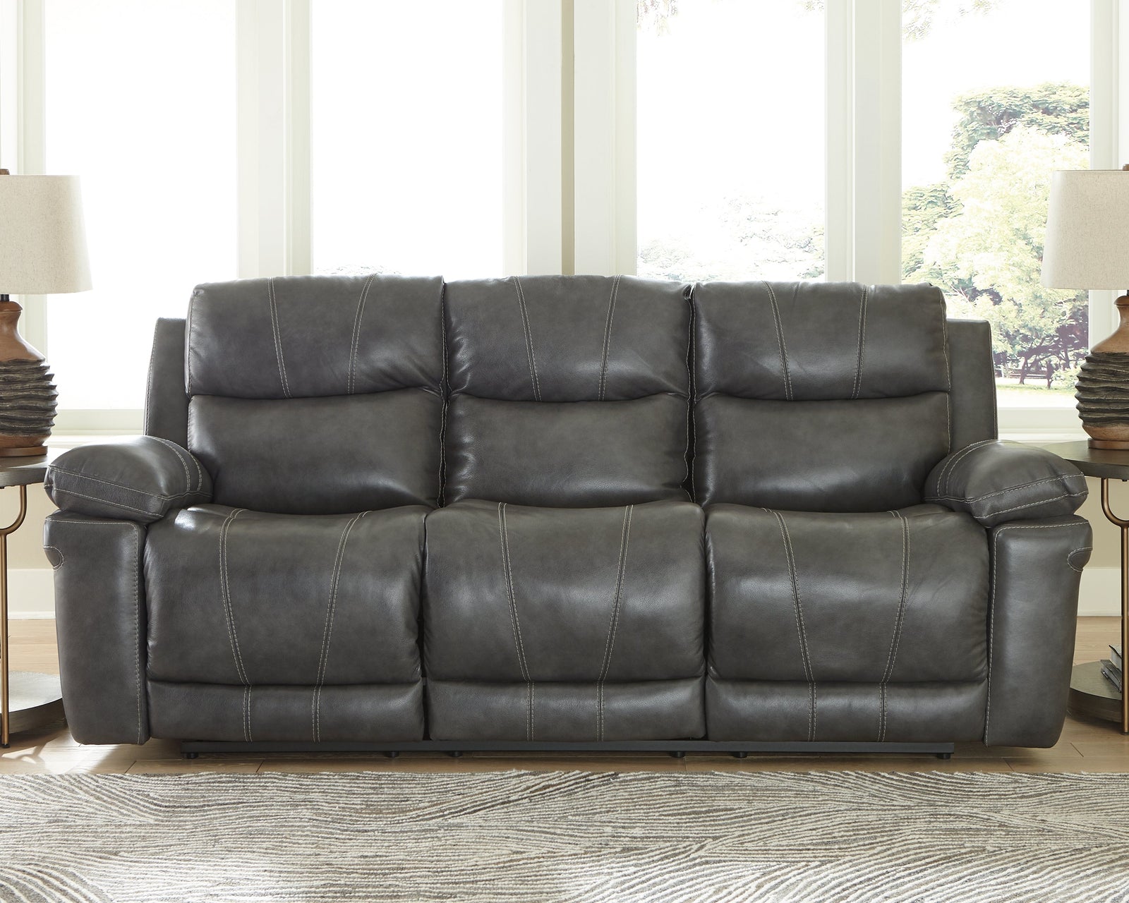 Edmar Charcoal Leather Power Reclining Sofa