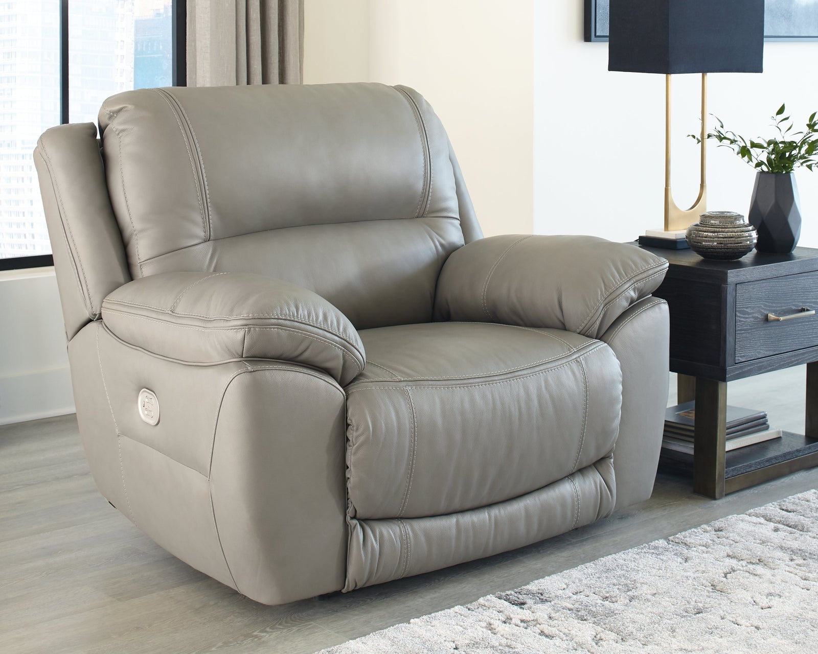 Dunleith Gray Leather Power Recliner