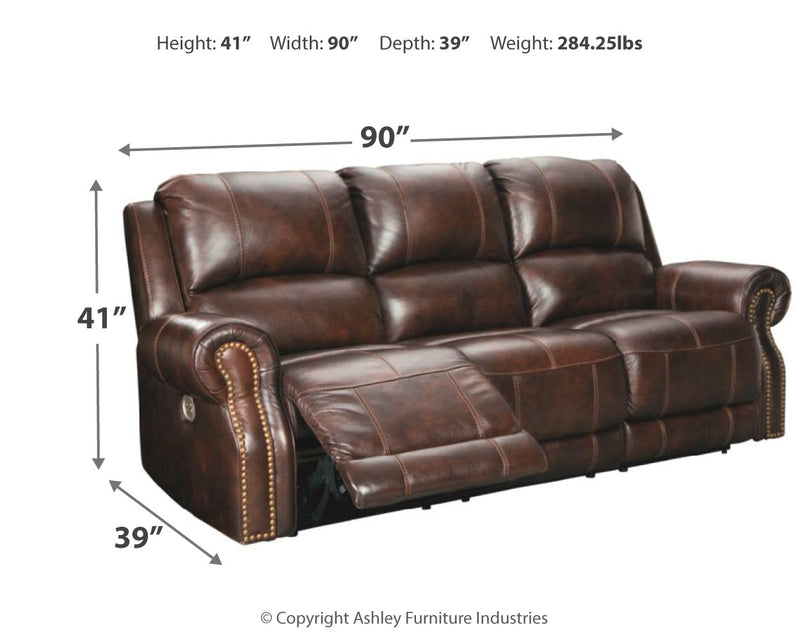 Buncrana Chocolate Leather Power Reclining Sofa