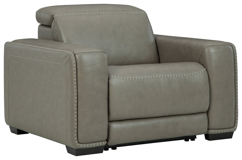 Correze Gray Leather Recliner With Power