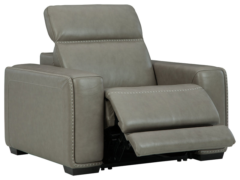 Correze Gray Leather Recliner With Power