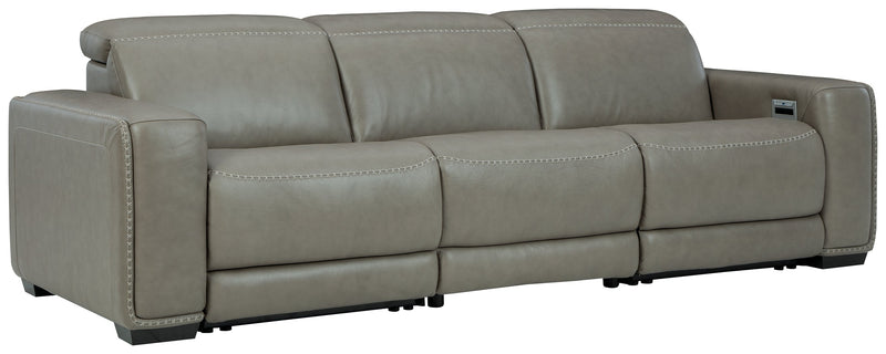 Correze Gray Leather 3-Piece Power Reclining Sectional