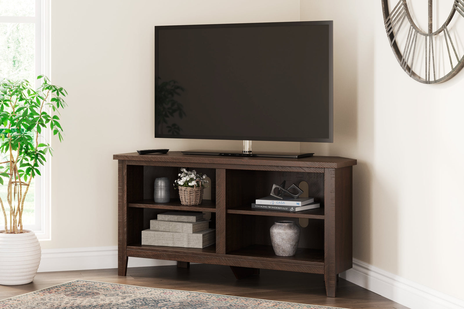 Camiburg Warm Brown Corner Tv Stand