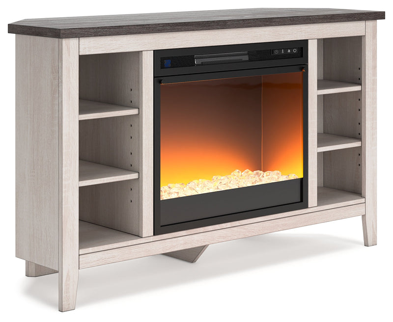 Dorrinson Two-Tone Corner Tv Stand With Electric Fireplace