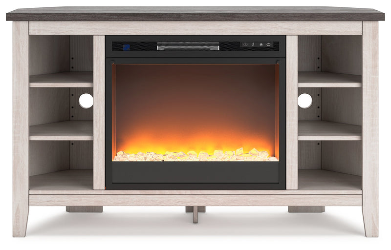 Dorrinson Two-Tone Corner Tv Stand With Electric Fireplace