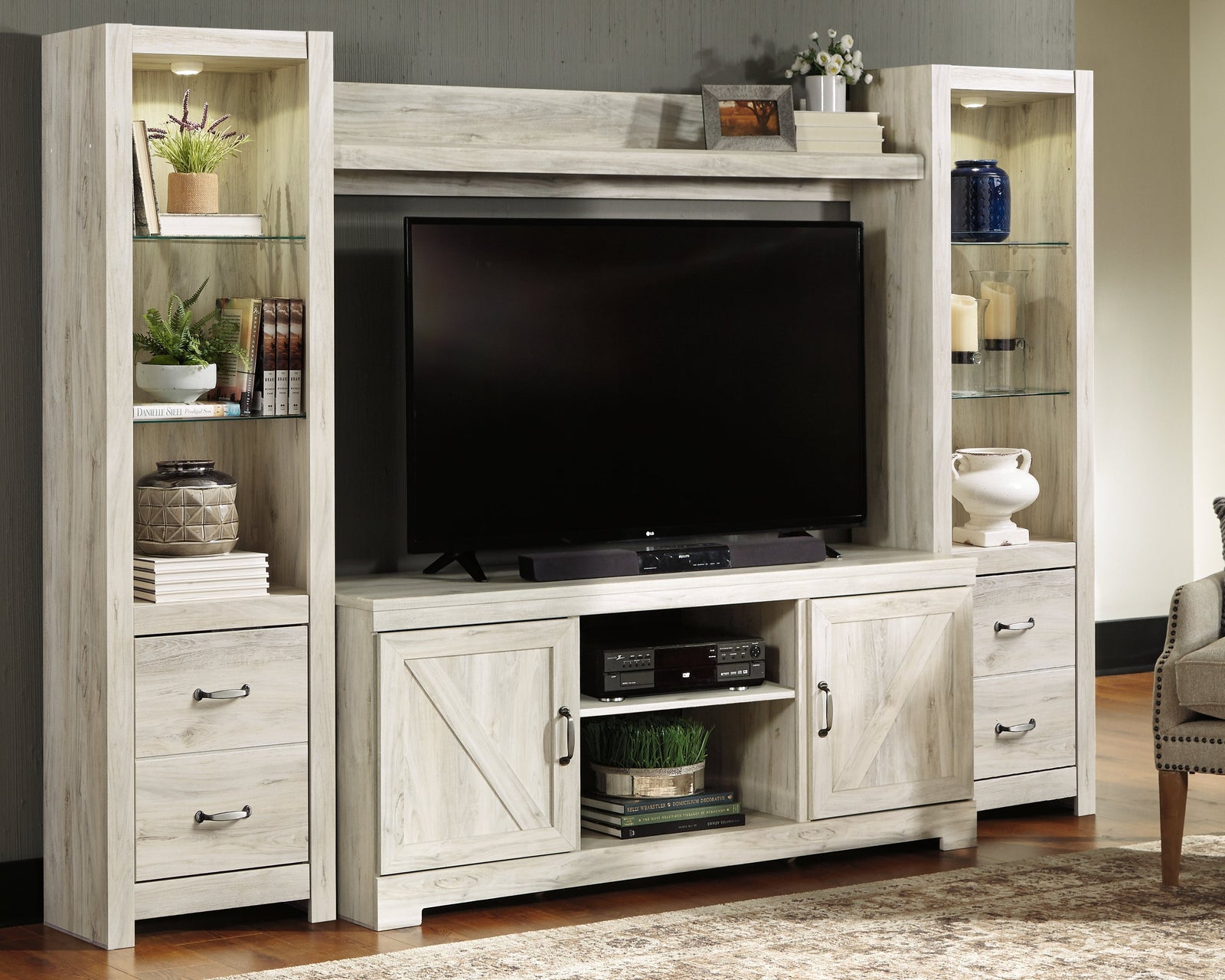 Bellaby Whitewash 4-Piece Entertainment Center