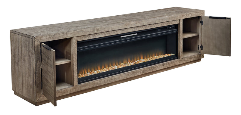 Krystanza Weathered Gray Tv Stand With Electric Fireplace