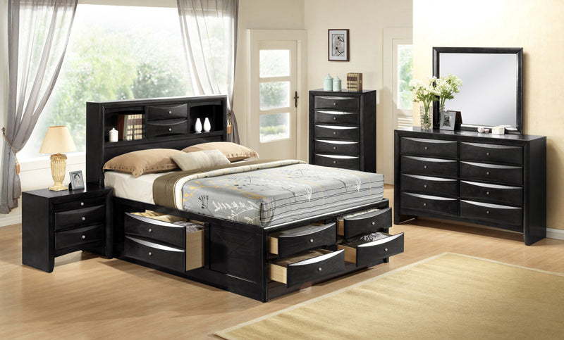 Emily Black Durable Storage Bookcase Platform Queen Bed