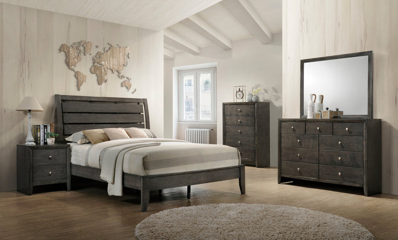 Evan Gray Finish Contemporary Modern Wood Upholstered Full Panel Bed