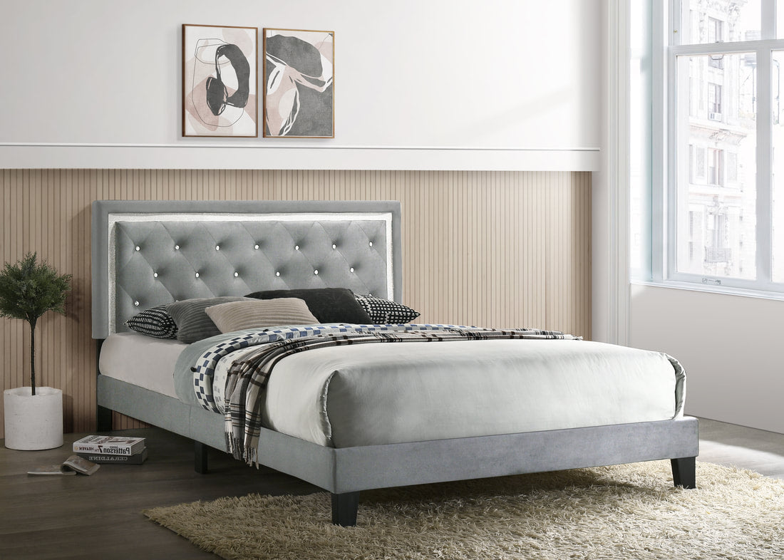 Passion White Velvet Upholstered Tufted Platform Twin Bed