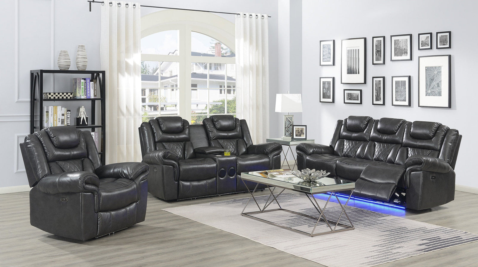 Alexa Grey Modern Contemporary Faux Leather Gel 3Pc Power Living Room
