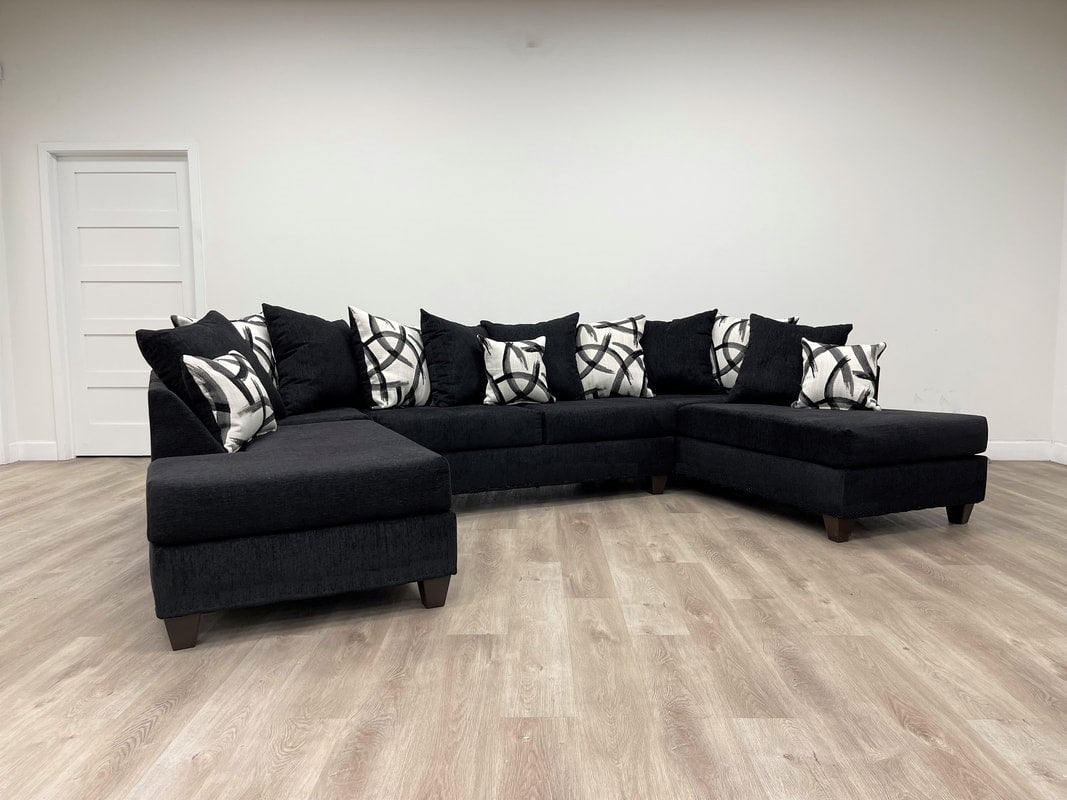 Black Modern Contemporary Traditional Metal Legs Chenille Fabric Sectional