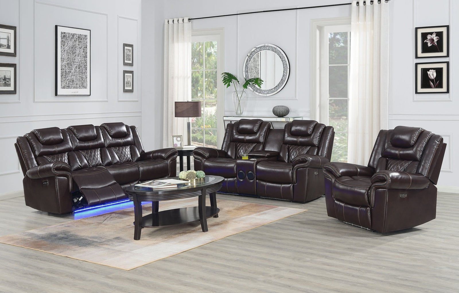Alexa Brown Modern Contemporary Faux Leather Gel 3Pc Power Living Room Set